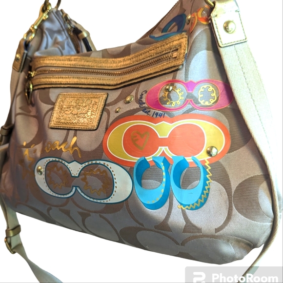 RARE COACH Y2K POPPY KHAKI DAISY POP C APPLIQUE HOBO shoulder/crossbody - Picture 3 of 16
